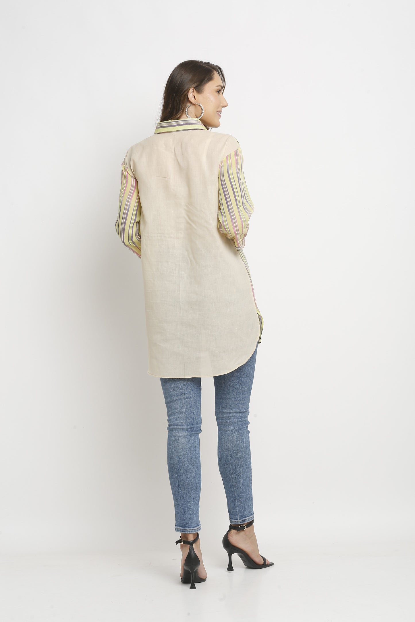 C&C Cotton Yarn Dyed Multi Color Stripe Relaxed Tunic Shirt