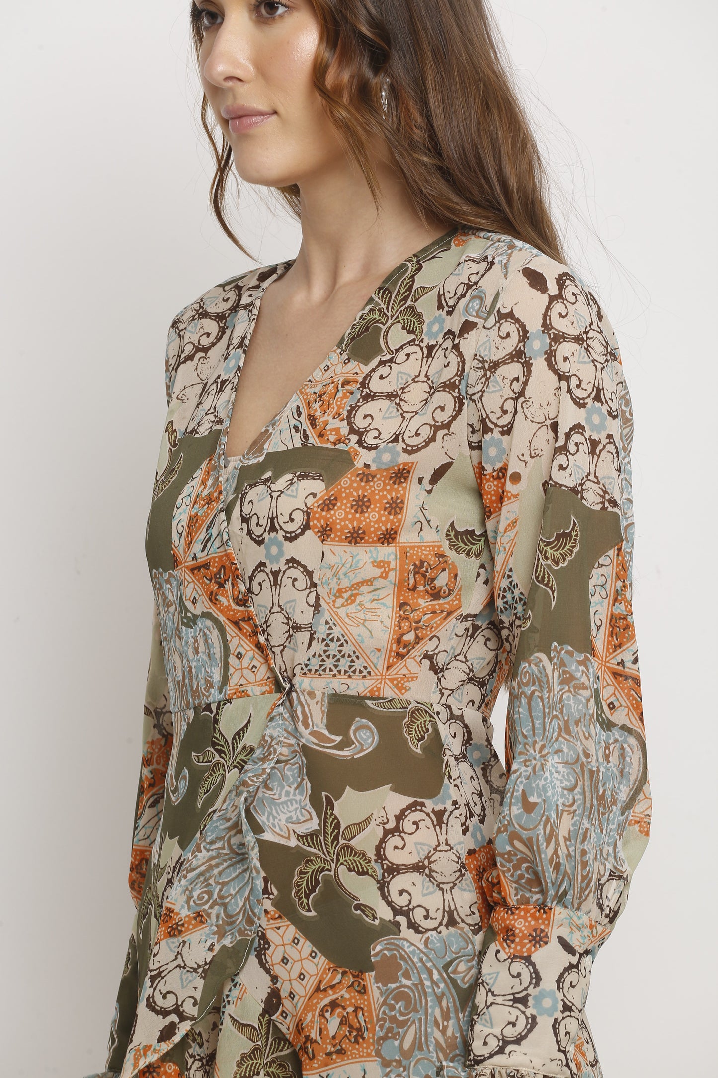 C&C Wrap Around Abstract Printed Midi Dress