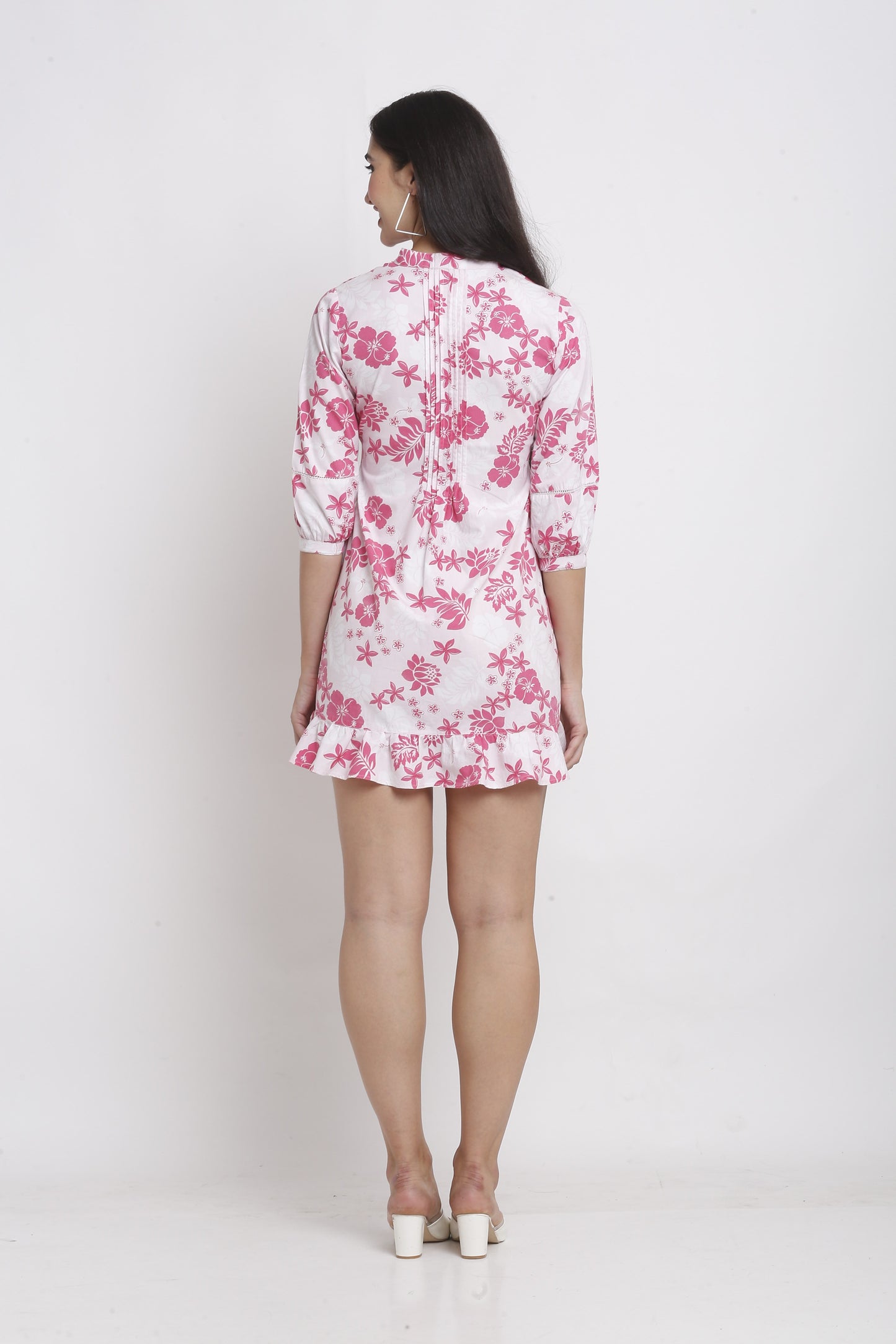 C&C Front Pleat Detailing Frilled Mini Dress