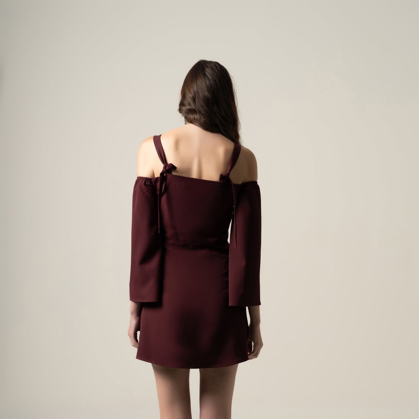 C&C Bell Sleeve Off Shoulder Mini Wine Dress