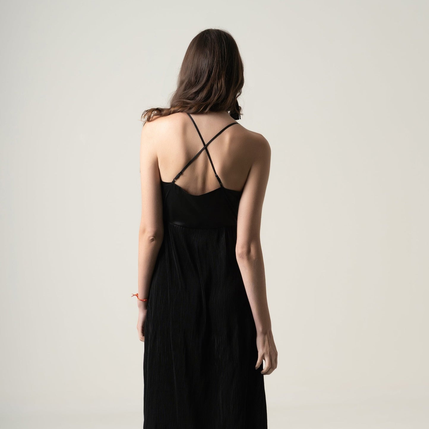 C&C Bold lacy V-Neck Black Solid Midi Dress