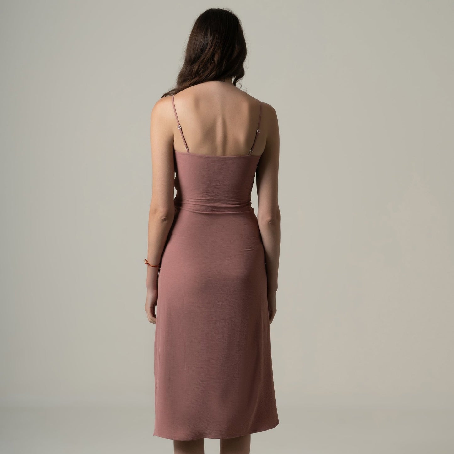 C&C Shoulder Strap Side slit Pink Midi Dress