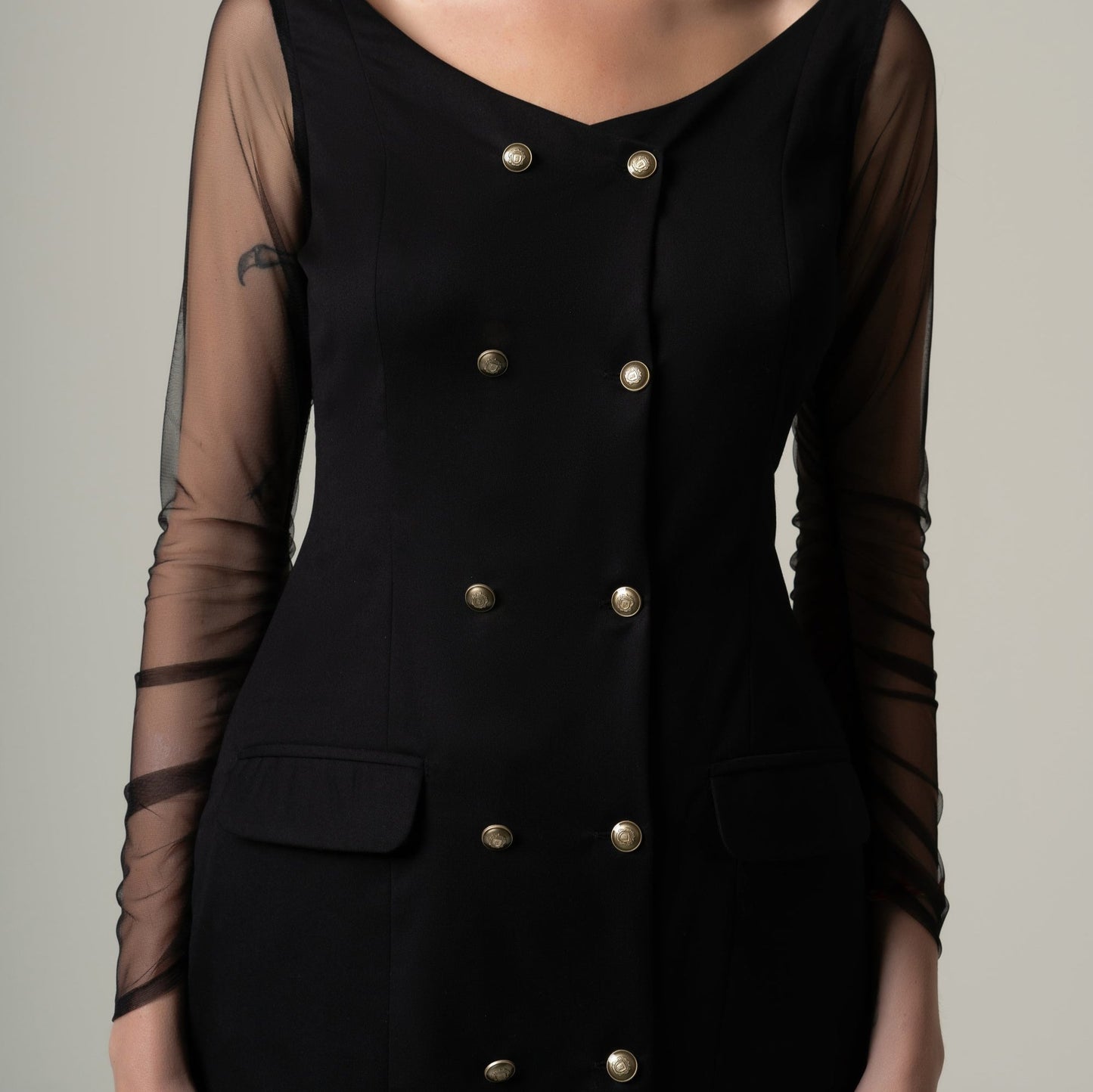 C&C Front Buttoned Full sleeve Mini Black Dress