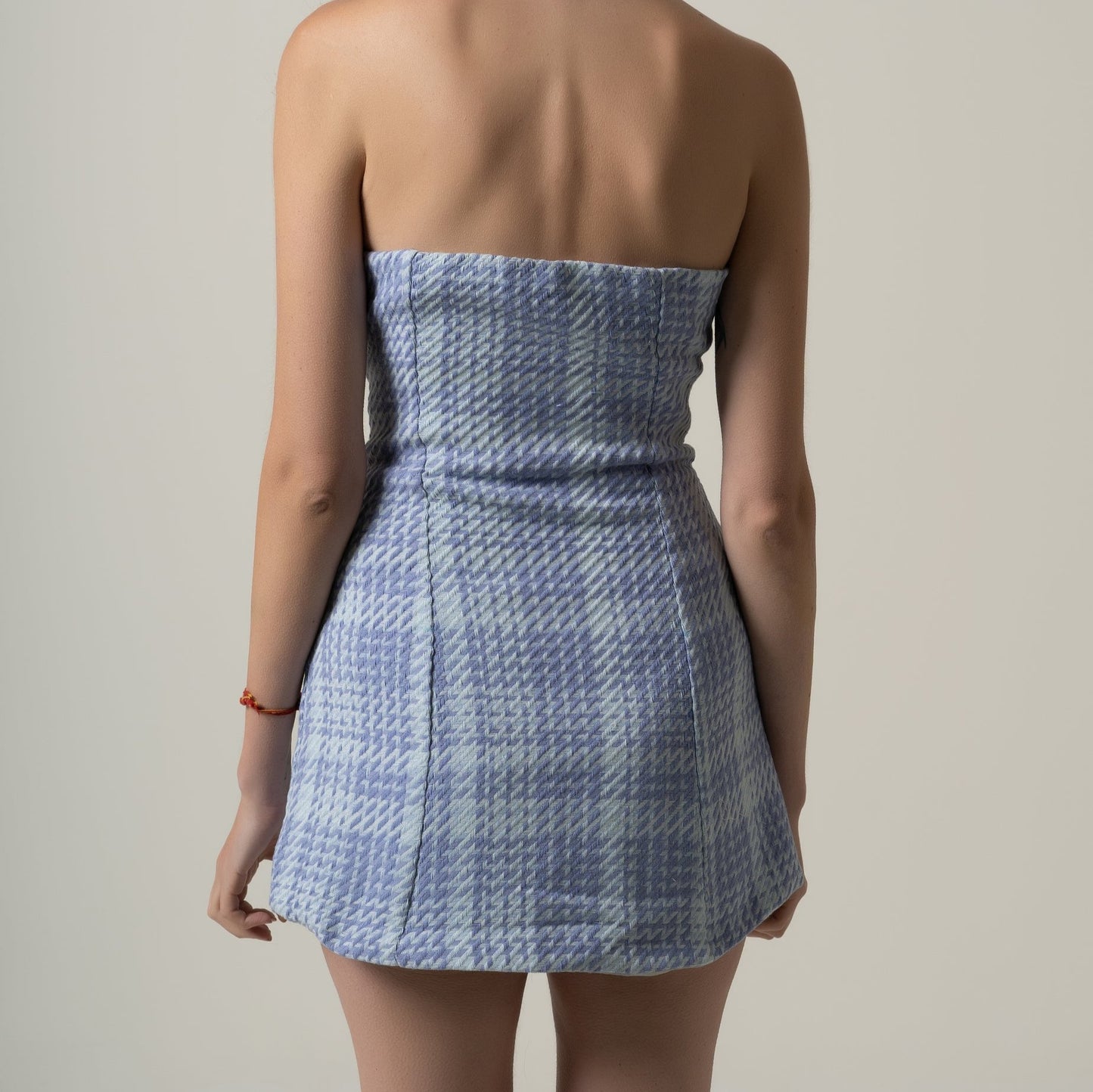 C&C Strapless Plaid Front Buttoned Mini Dress